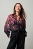 Black Ground Floral And Polka Dot Long Sleeve Blouse