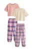 Pink/Blau - Pyjama aus gewebtem Baumwollkaro 2er-Pack (3-16yrs)