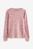 Pink Spacedye Cosy Lightweight Soft Touch Sleeve Detail Crew Neck Jumper, Petite