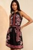 Love & Roses Black Paisley Trim Detail Halterneck Mini Dress