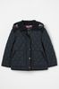 Joules Marsdale Navy Blue Diamond Quilted Coat With Hood