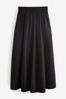 Black Poplin Midi Shirred Waist Skirt, Petite