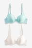 Blue Ditsy Floral Print/White Light Pad Plunge Smoothing T-Shirt Bras 2 Pack