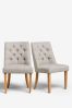 Chunky Chenille Dark Grey Set of 2 Wolton Button Dining Chairs With Natural Legs