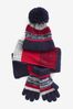 Marineblau/Rot gestreift - Mütze, Schal und Handschuhe im Set (3-16yrs)