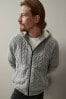 Grey Regular Knitted Cable Zip Through Jacket