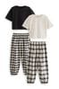 Schwarz/weiß - Pyjama aus gewebtem Baumwollkaro 2er-Pack (3-16yrs)