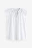 White Linen Blend Button Down Relaxed Sleeve Top, Regular