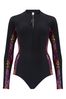Pour Moi Black & Pink Energy Long Sleeved Zip Front Paddle Swimsuit