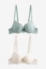 Mint Green/Cream Push Up Pad Plunge Lace Bras 2 Pack, Push Up Pad Plunge