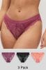 Charcoal Grey/Pink/White Lace Knickers 3 Pack