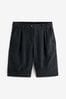 Black Linen Blend Knee Length Shorts, Regular