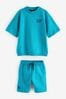Turquoise Blue Midweight Short Sleeve Crew T-Shirt and Shorts Set (3-16yrs)