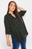 Yours Curve Dark Black Heart Print Collared 3/4 Sleeved Shirt