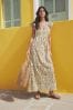 Khaki Green Feminine Frill Embroidered Maxi Summer Dress