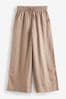 Taupe Brown Premium 100% Linen Wide Leg Trousers, Petite