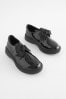 Schwarzes Lackleder - Schuhe mit Klettverschluss und Schleife