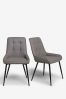 Set of 2 Faux Leather French Dark Grey Cole Black Leg Dining Chairs, Black Leg