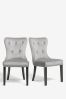 Distressed Velour Grey Set of 2 Blair Dining Chairs With Black Legs