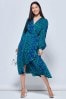 Jolie Moi Green Crepe Wrap Long Sleeve Midi Dress