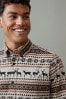 Natural Fairisle Pattern Christmas Printed Long Sleeve Shirt