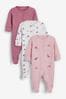 Blue Frill 3 Pack Embroidered Detail Baby Sleepsuits (0-3yrs)