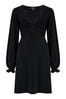 Pour Moi Black Anya Lace Detail Recycled Slinky Jersey Long Sleeve Tea Dress