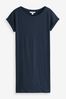 Navy Blue/White Stripe 100% Cotton Relaxed Capped Sleeve Tunic Dress, Regular