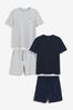 Blue/Grey Shorts Crew neck Pyjamas Set 2 Pack