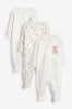 White Safari 3 Pack Delicate Appliqué Baby Sleepsuits (0-2yrs)