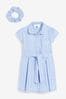 Blau - Schul-Kleid mit hohem Baumwollanteil, Vichykaros, Gürtel und Haargummi (3-14yrs)