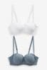 Blue/White Lace Light Pad Strapless Multiway Bras 2 Pack