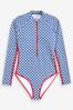 Blue Boden Piped Raglan Sleeve Swimsuit