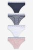 Pink/Blue Stripe Bikini Cotton Rich Logo Knickers 4 Pack, Bikini