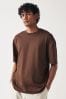 Brown Mid Chocolate Relaxed Fit Essential Crew Neck T-Shirt, Relaxed Fit