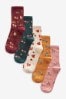 Green/Oat Winter Animal Ankle Socks 5 Pack