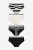 White/Black Printed Short Cotton Rich Logo Knickers 4 Pack, Short