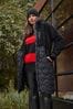 Yours Curve Black Mixed Teddy Quilted Coat