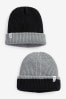 Black/Grey Reversible Knitted Beanie Hat (1-16yrs)