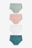 White/Pink/Green Midi Cotton and Lace Knickers 4 Pack, Midi