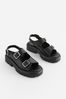 Black Premium Leather Chunky Cleated Sandals