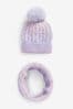 Lilac Purple Fluffy Polo Hat & Snood Set (3-13yrs)