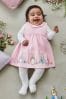 JoJo Maman Bébé Pink Peter Rabbit Appliqué Baby Dress & Body Set