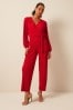 Red Long Sleeve Plissé Jumpsuit, Regular