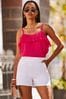 Sosandar Pink Ruffle Yoke Cami Top