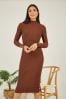 Mela Brown Knitted Fitted Midi Dress