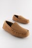 Tan Brown Check Lined Moccasin Slippers