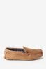 Tan Brown Check Lined Moccasin Slippers