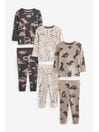 Neutral/Black Dinosaur Long Sleeve 3 Pack Pyjamas Set (9mths-10yrs)