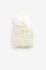 White Cable Knit Pom Pom Beanie Hat (3mths-16yrs)